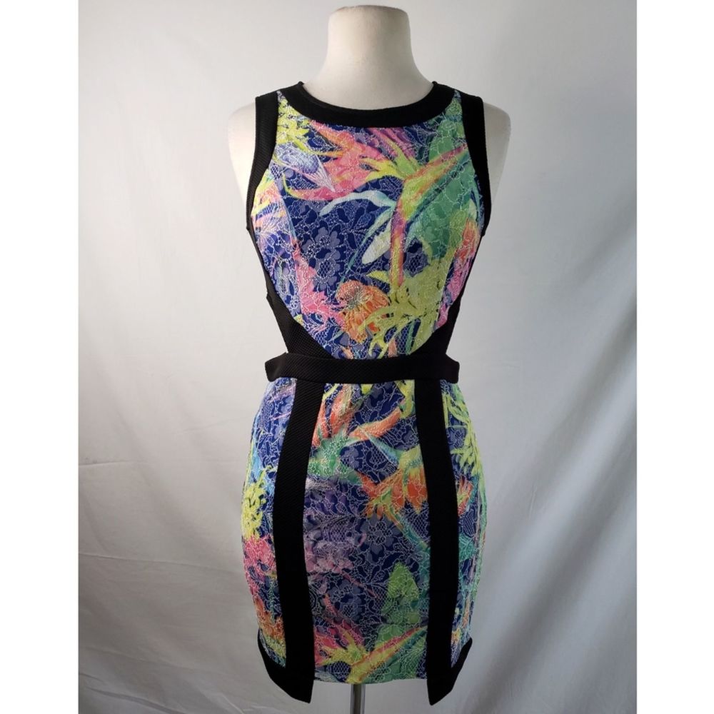 Anthropologie Fun Tropical Neon Lace Cutout Dress